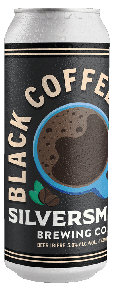 Black Coffee Lager can with transparent background.