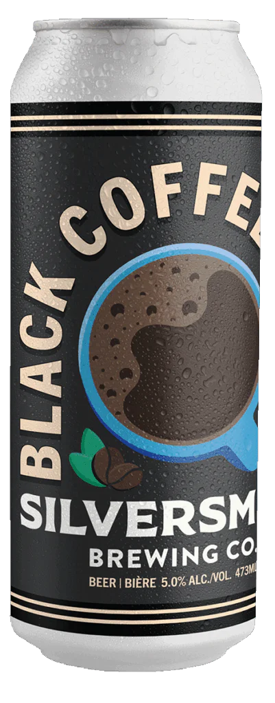 Black Coffee Lager can with transparent background.