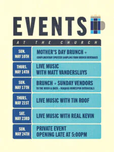 Graphic listing upcoming events at the Church.